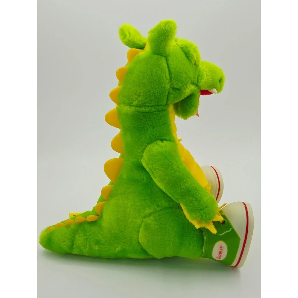 Vintage Dudley the Dragon Plush Stuffed Animal 90s TV Show Green Dragon Sneakers